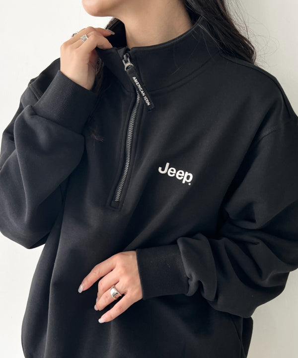 JEEP(ジープ)/ワンポイント ロゴ刺繍 バックロゴ ハーフジップ スウェット/Half Neck Zip-Up Mountain Graphic Sweatshirt | AT2254029 | ブラック
