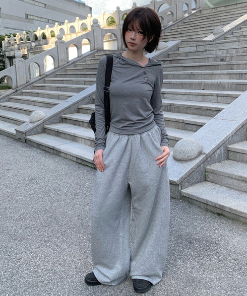 anyonemore(エニワンモア)/ワイド ルーズ 裾ドロスト サイド切り替え トレーニング スウェットパンツ/Rippon Long Wide Training Pants | AT2254030 | グレー