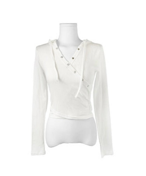 anyonemore(エニワンモア)/フード付き スナップボタン スリム カシュクール Tシャツ カットソー/Bitter Lab Hooded T-Shirt | AT2254031 | ホワイト