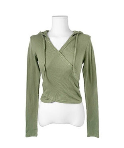 anyonemore(エニワンモア)/フード付き スナップボタン スリム カシュクール Tシャツ カットソー/Bitter Lab Hooded T-Shirt | AT2254031 | カーキ