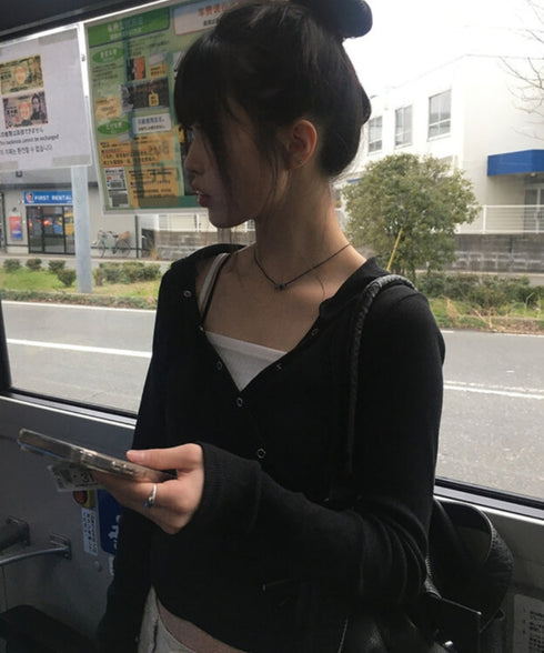 anyonemore(エニワンモア)/フード付き スナップボタン スリム カシュクール Tシャツ カットソー/Bitter Lab Hooded T-Shirt | AT2254031 | ブラック