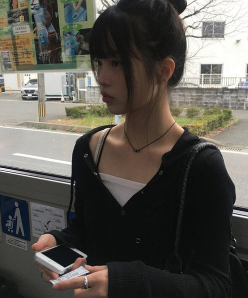 anyonemore(エニワンモア)/フード付き スナップボタン スリム カシュクール Tシャツ カットソー/Bitter Lab Hooded T-Shirt | AT2254031 | ブラック