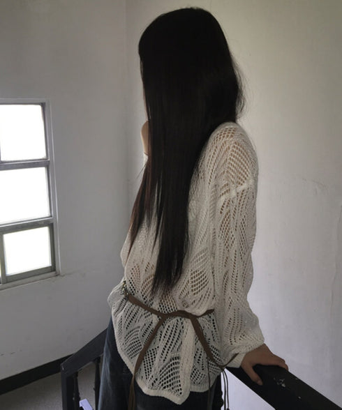 anyonemore(エニワンモア)/(ベルト+キャミソールセット)ベルト付き メッシュニット パット付きキャミソール セット/Hills Loose fit Hippie Mesh Knitwear Cap sleeveless Set | AT2254032 | アイボリー