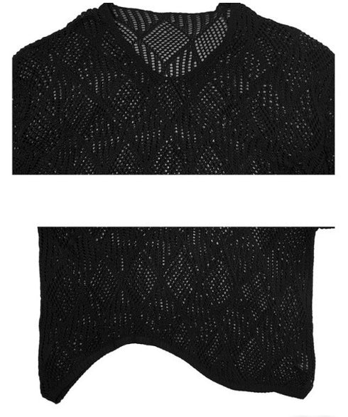 anyonemore(エニワンモア)/(ベルト+キャミソールセット)ベルト付き メッシュニット パット付きキャミソール セット/Hills Loose fit Hippie Mesh Knitwear Cap sleeveless Set | AT2254032 | ブラック