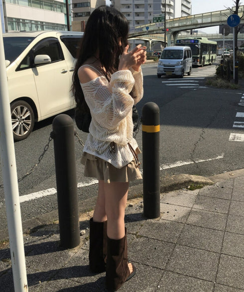 anyonemore(エニワンモア)/(ベルト+キャミソールセット)ベルト付き メッシュニット パット付きキャミソール セット/Hills Loose fit Hippie Mesh Knitwear Cap sleeveless Set | AT2254032 | ベージュ