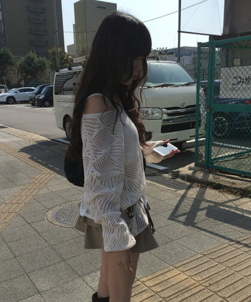 anyonemore(エニワンモア)/(ベルト+キャミソールセット)ベルト付き メッシュニット パット付きキャミソール セット/Hills Loose fit Hippie Mesh Knitwear Cap sleeveless Set | AT2254032 | ベージュ