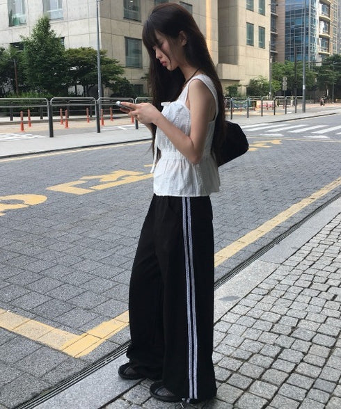 anyonemore(エニワンモア)/サイドレースライン ドローストリング トラック トレーニング パンツ/Dove Line Track Training Pants | AT2254034 | ブラック