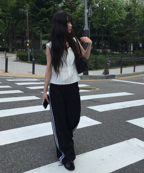 anyonemore(エニワンモア)/サイドレースライン ドローストリング トラック トレーニング パンツ/Dove Line Track Training Pants | AT2254034 | ブラック