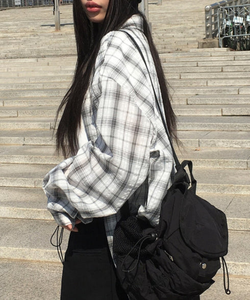 anyonemore(エニワンモア)/チェック柄 オーバーサイズ ルーズフィット 長袖 シャツ/Woods Checkered Oversized Fit Long Sleeve Shirt | AT2254035 | ホワイト