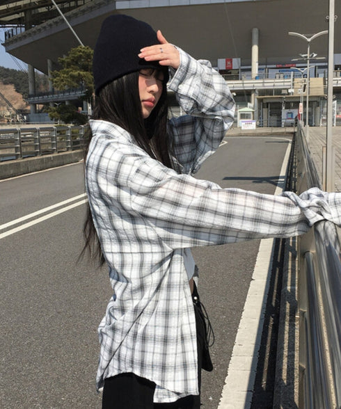 anyonemore(エニワンモア)/チェック柄 オーバーサイズ ルーズフィット 長袖 シャツ/Woods Checkered Oversized Fit Long Sleeve Shirt | AT2254035 | ホワイト
