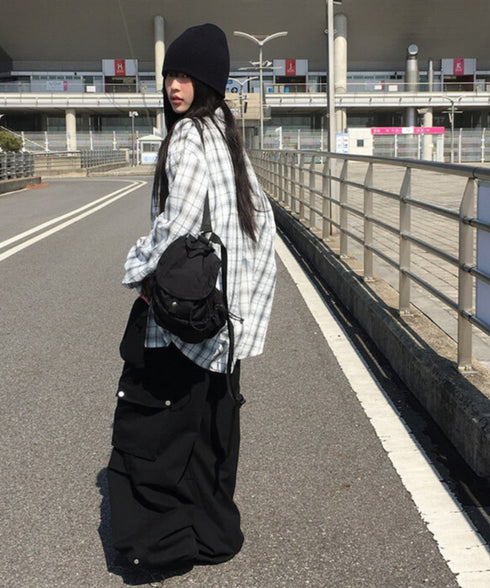 anyonemore(エニワンモア)/チェック柄 オーバーサイズ ルーズフィット 長袖 シャツ/Woods Checkered Oversized Fit Long Sleeve Shirt | AT2254035 | ホワイト