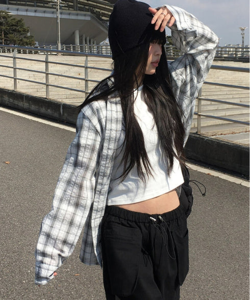 anyonemore(エニワンモア)/チェック柄 オーバーサイズ ルーズフィット 長袖 シャツ/Woods Checkered Oversized Fit Long Sleeve Shirt | AT2254035 | ホワイト