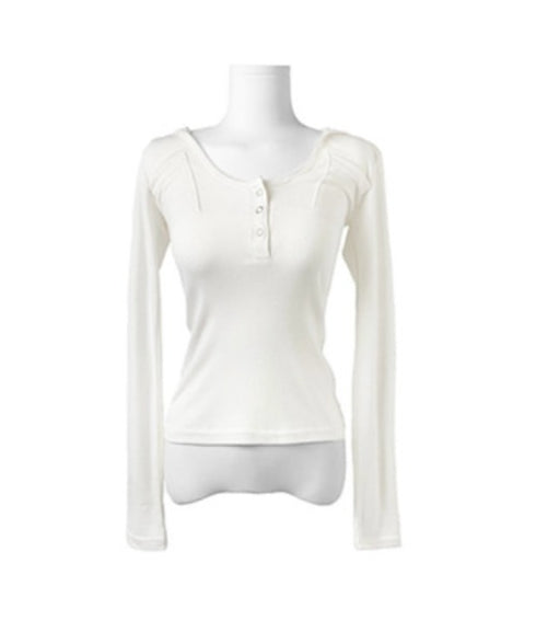 anyonemore(エニワンモア)/フード付き スナップボタン スリムフィット 長袖 Tシャツ/Rezer Hoodie Button Long Sleeve T-Shirt | AT2254036 | アイボリー