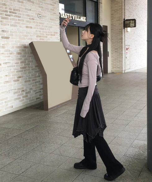 anyonemore(エニワンモア)/フード付き スナップボタン スリムフィット 長袖 Tシャツ/Rezer Hoodie Button Long Sleeve T-Shirt | AT2254036 | ピンクベージュ