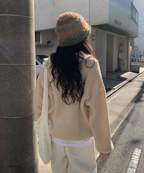 anyonemore(エニワンモア)/2WAY ルーズ ハーフジップ ハイネック ニット プルオーバー/Vanilla Neck Collar Loose Fit Knit Half Zip-Up | AT2254037 | ベージュ
