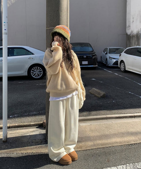 anyonemore(エニワンモア)/2WAY ルーズ ハーフジップ ハイネック ニット プルオーバー/Vanilla Neck Collar Loose Fit Knit Half Zip-Up | AT2254037 | ベージュ