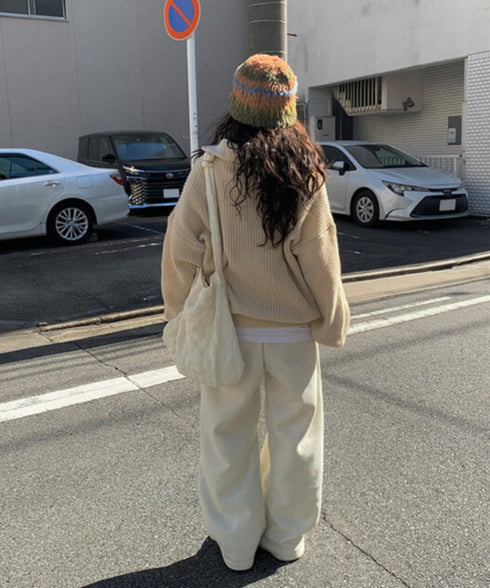 anyonemore(エニワンモア)/2WAY ルーズ ハーフジップ ハイネック ニット プルオーバー/Vanilla Neck Collar Loose Fit Knit Half Zip-Up | AT2254037 | ベージュ