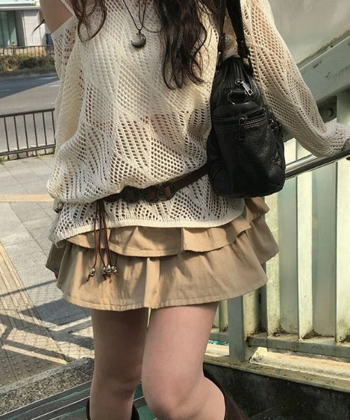 anyonemore(エニワンモア)/ベルトセット 2段ティアード フリル ミニスカート(インナーパンツ付き)/Kasen Cancan Frill Mini Skirt | AT2254038 | ベージュ