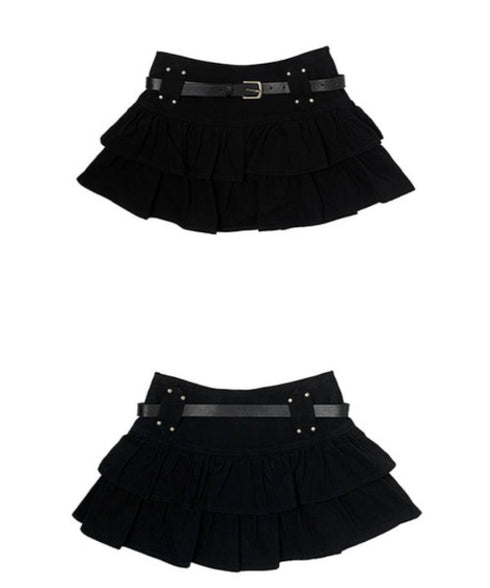 anyonemore(エニワンモア)/ベルトセット 2段ティアード フリル ミニスカート(インナーパンツ付き)/Kasen Cancan Frill Mini Skirt | AT2254038 | ブラック