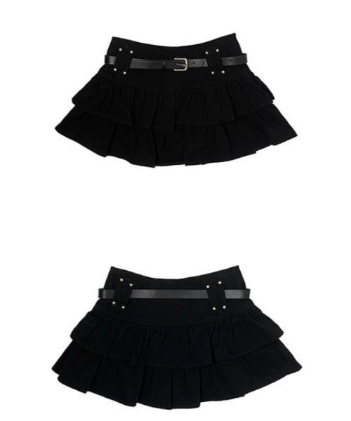 anyonemore(エニワンモア)/ベルトセット 2段ティアード フリル ミニスカート(インナーパンツ付き)/Kasen Cancan Frill Mini Skirt | AT2254038 | ブラック