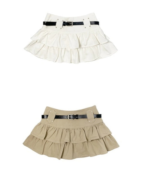 anyonemore(エニワンモア)/ベルトセット 2段ティアード フリル ミニスカート(インナーパンツ付き)/Kasen Cancan Frill Mini Skirt | AT2254038 | ベージュ