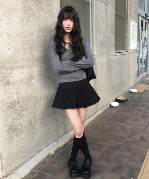 anyonemore(エニワンモア)/レース ミニスカート(インナーパンツ付き)/Arting lace mini skirt | AT2254039 | ブラック