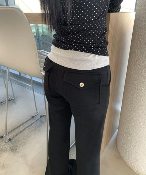 anyonemore(エニワンモア)/バックポケット スリム ブーツカット スウェットパンツ トレーニングパンツ/Living Back Pocket Slim Bootcut Training Pants | AT2254041 | ブラック