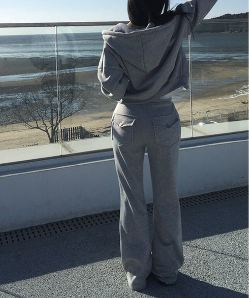 anyonemore(エニワンモア)/バックポケット スリム ブーツカット スウェットパンツ トレーニングパンツ/Living Back Pocket Slim Bootcut Training Pants | AT2254041 | グレー