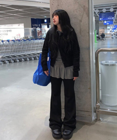 anyonemore(エニワンモア)/バックポケット スリム ブーツカット スウェットパンツ トレーニングパンツ/Living Back Pocket Slim Bootcut Training Pants | AT2254041 | ブラック