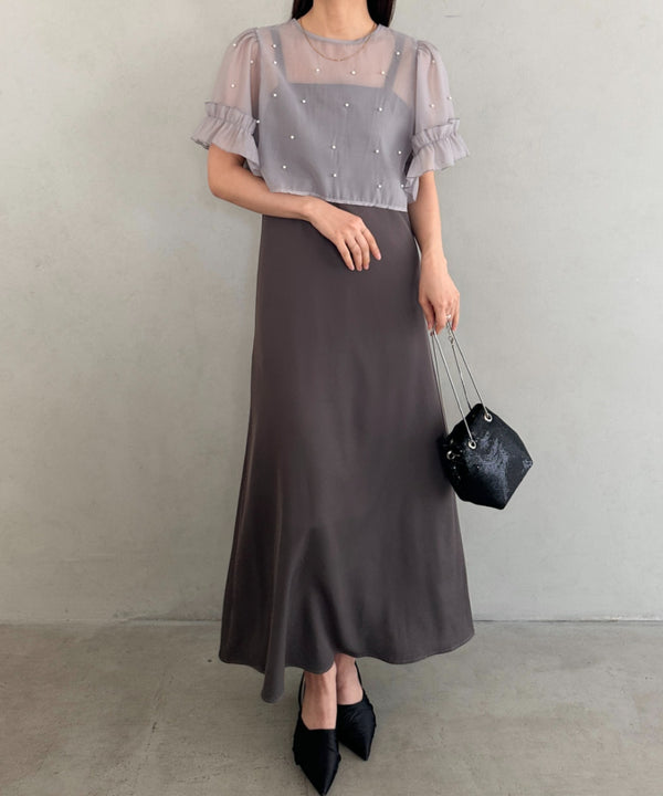 フォーマル 二次会オケージョン パーティードレス パールトップスキャミワンピース2点セットドレス | MD2256038 | グレー