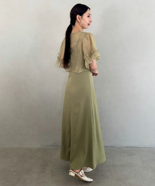 フォーマル 二次会オケージョン パーティードレス パールトップスキャミワンピース2点セットドレス | MD2256038 | カーキ