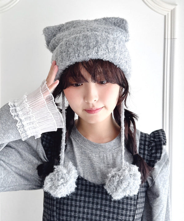 ねこみみポンポンニットビーニー | LO5254039 | グレー