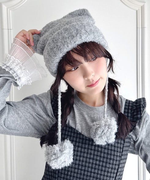 ねこみみポンポンニットビーニー | LO5254039 | グレー