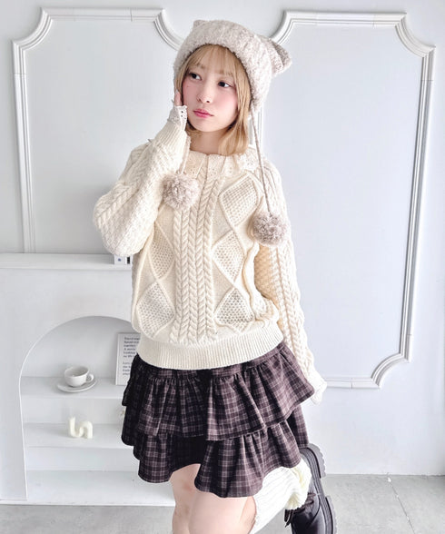 ねこみみポンポンニットビーニー | LO5254039 | ライトベージュ