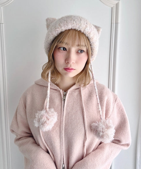 ねこみみポンポンニットビーニー | LO5254039 | ピンク