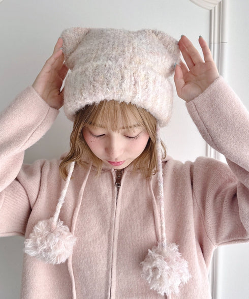 ねこみみポンポンニットビーニー | LO5254039 | ピンク