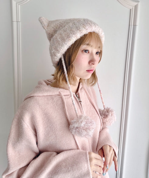 ねこみみポンポンニットビーニー | LO5254039 | ピンク