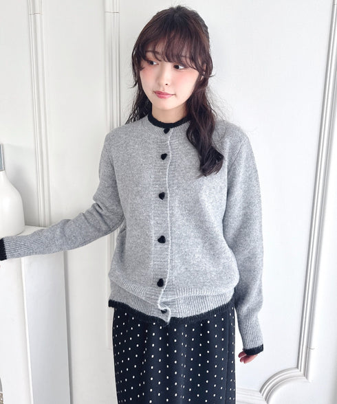 ハートボタンバイカラーカーディガン | LO2256080 | グレー