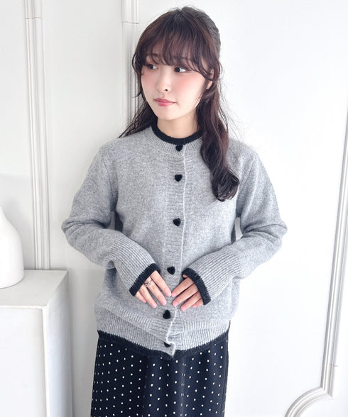 ハートボタンバイカラーカーディガン | LO2256080 | グレー