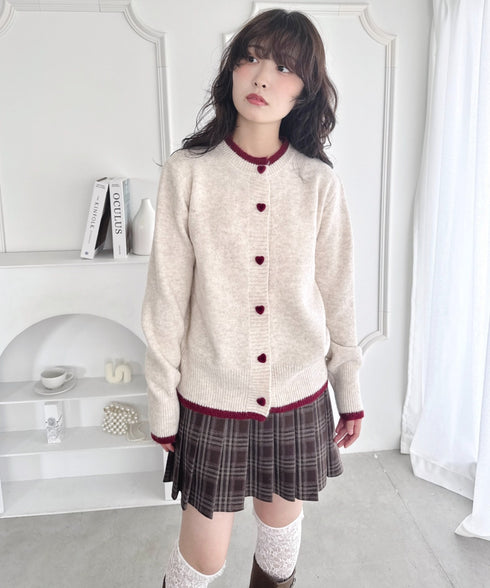 ハートボタンバイカラーカーディガン | LO2256080 | アイボリー