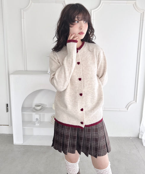 ハートボタンバイカラーカーディガン | LO2256080 | アイボリー