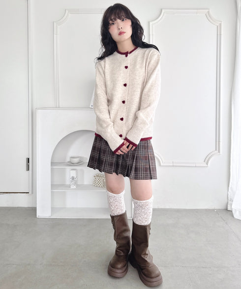 ハートボタンバイカラーカーディガン | LO2256080 | アイボリー