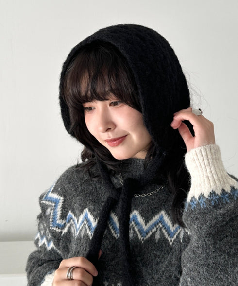 ニット紐付きイヤーマフ/耳当て | CL6254017 | ブラック