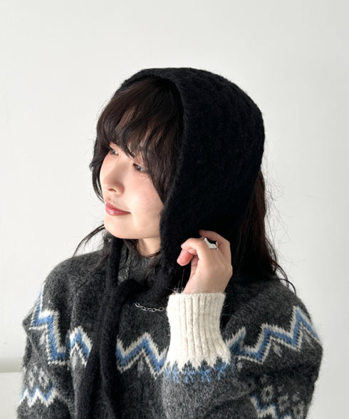 ニット紐付きイヤーマフ/耳当て | CL6254017 | ブラック