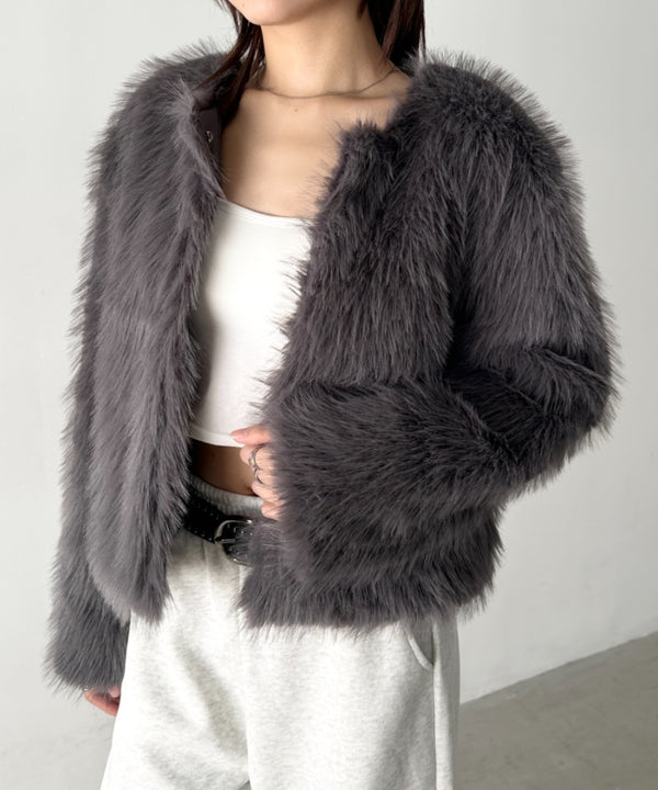 ノーカラーフェイクファージャケット | BA2254006 | グレー