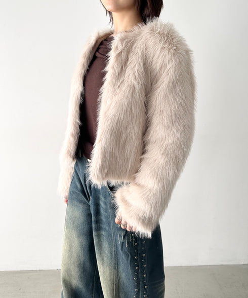 ノーカラーフェイクファージャケット | BA2254006 | アイボリー