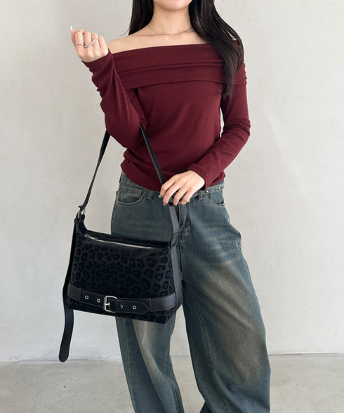 レオパードスクエアベルトショルダーバッグ | BA1256054 | ブラック