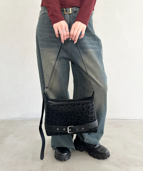 レオパードスクエアベルトショルダーバッグ | BA1256054 | ブラック
