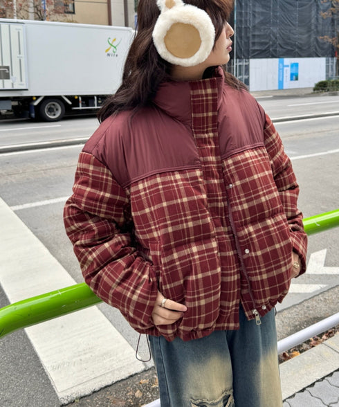 チェック切り替えダウンジャケット | SL2254038 | バーガンディー