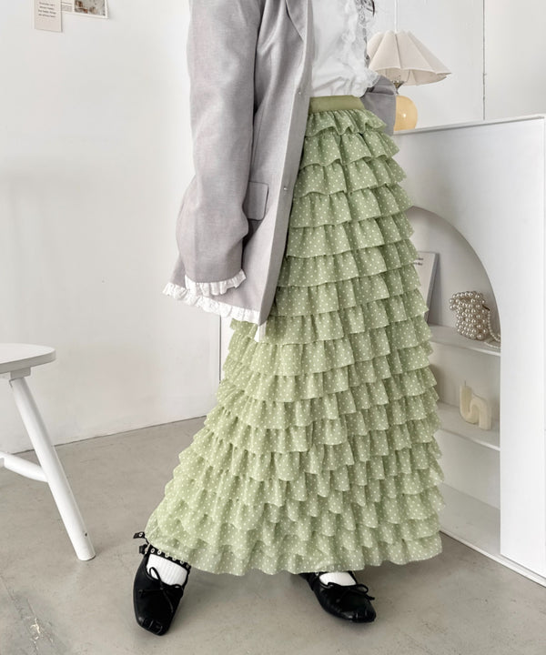 ドットフリフリボリュームロングスカート | SL2256126 | ライトグリーン
